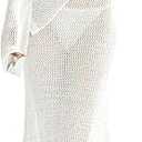 Womens Crochet Cover Ups Long Sleeve Sexy  Coverup Beach Maxi Dress, L/XL, White