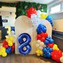 9th Birthday Decorations Boy, Dog Paw Ninth Party Arch with Red Blue Yellow Long Latex Balloons 40 inch Number 9 Balloon and Star Foil for Paw Birthday Party Supplies