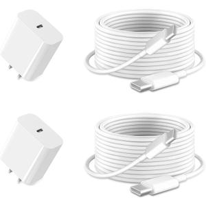 Fast iPhone 17/16/15/iPad Charger Fast Charging for Apple iPad 10th Generation 10.9", 2025 2024 iPad A16/Pro 13/11 M4 M5, iPad 12.9 6th/5th, iPad Air 13/11 M2,20W USBC Block Long 10ft Cable,2-Set