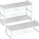 Expandable Spice Rack, Stackable Metal Pantry Storage Shelves Stand, Adjustable Height Cabinet Shelf Organizer Racks(3PACKS/WHITE,LARGE)