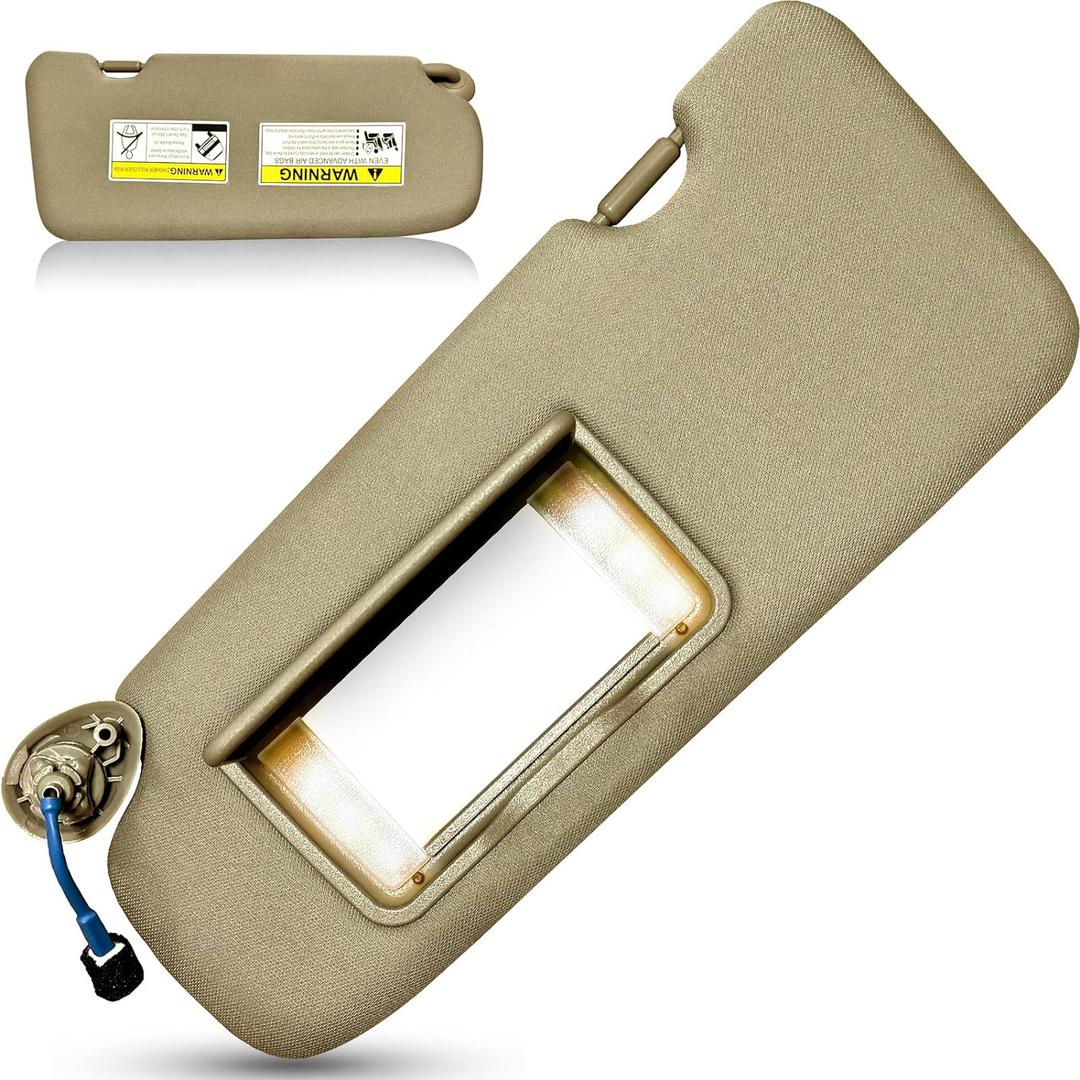Left Driver Side Sun Visor for Honda CRV 2017 2018 2019 2020 2021 2022 Replace 83280-TLY-H11ZB with Vanity Light/with Makeup Mirror (Beige)