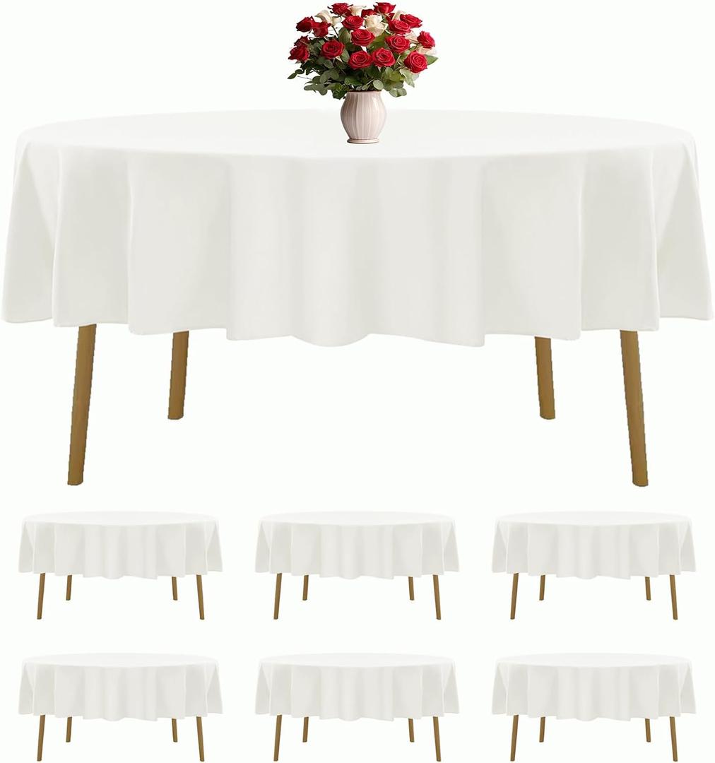 6 Pack Ivory Round Tablecloths 70 Inches Table Cloth Stain and Wrinkle Resistant Washable Polyester Table Cover Fabric for Party, Wedding,Dining,and Banquet Decoration