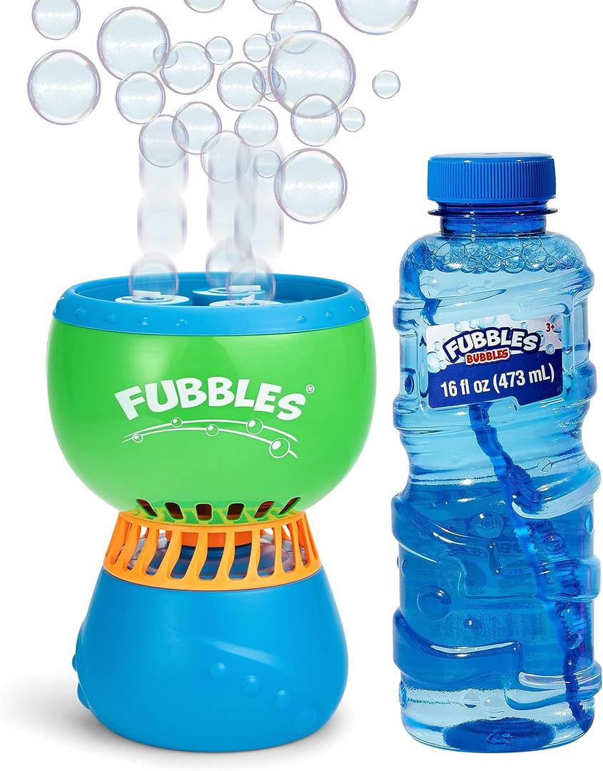 FUBBLES NO Spill Funfiniti Bubble Machine | Blows One Hour of Non Stop Bubbles | Toy Set Includes 36oz of Non Toxic Refill Solution (Bubble Solution Bottle Colors Will Vary)