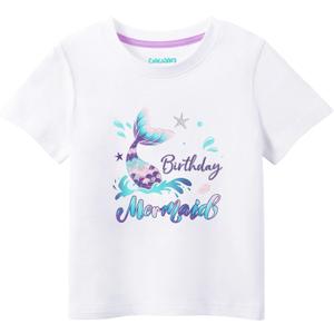 Birthday Girls Toddler Shirt Cotton Mermaid Birthday Short Sleeve Tees Girls Birthday Outfit for 3rd 4th 5th (White)