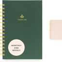 Sugar Paper 2026 Small Spiral Planner, Weekly and Monthly, January to December, 5.75" x 8.25", Calendar for Women, Matte Paper Hardcover, Spiral Bound, Pocket for Storage, 12 Month, Forest Green