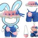 17cm Doll Clothes(NO Doll), Cute Dolls Outfit Accessories with Accessories, Hand Crocheted Hat, Sweaters, Bag, Small Kawaii Clothes Set for DollsBlue