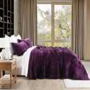 Oversized King Patchwork Velvet Comforter,Purple Wave Pattern Quilt