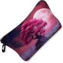 3 x Pink World Tree Makeup Bag Floral Giant Tree Cute Organizer Bag Zipper Pouch Pink Moon Tree Print Cosmetic Bag Present for Women Friends