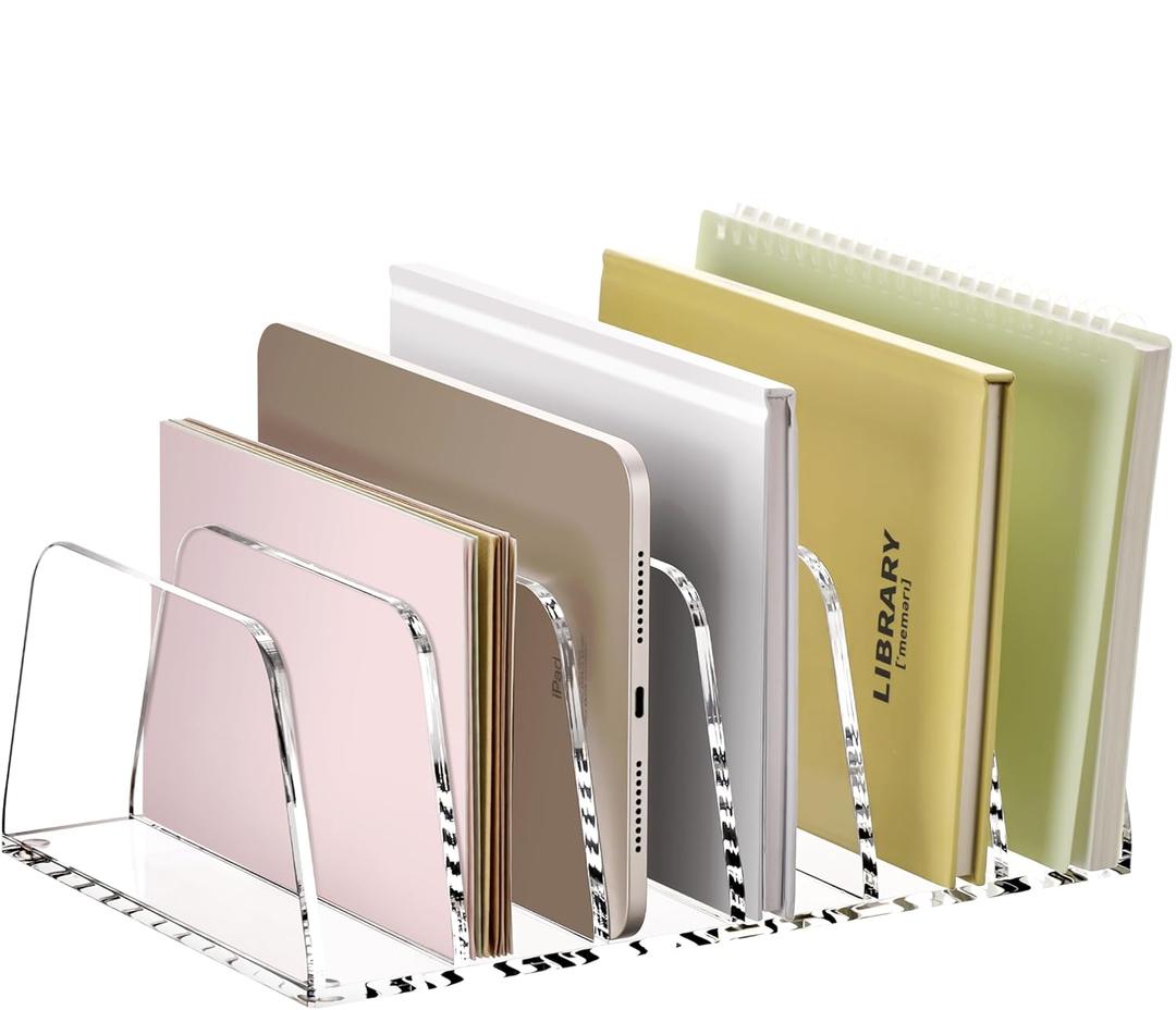 YUXUN Desk File Organizer,6-Section Acrylic Desk Organizer,Vertical File Sorter Holder Organization for Office, School & Classroom (Clear - 1Pack)