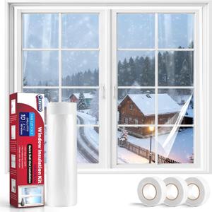 Window Insulation Kit  63" x 394" Rolled Shrink Film with Double-Sided Tape for Up to 10 3' x 5' Windows, Window Plastic for Winterizing, Easy to Install & Energy Saving