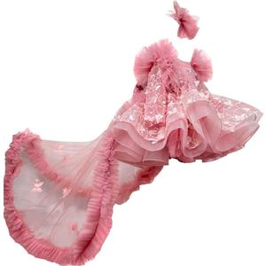 KLFFLGlD Baby Flower Girl Pageant Dresses ButterlyEmbroidered Sequin lace Toddler Formal Wedding PartyPurple Dresses (18-24 Months, Long Sleeved Butterfly Trailing Dress)