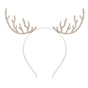 VOGUEKNOCK Christmas Headband Reindeer Antlers Crystal Paved Delicate Metal Headband Gold
