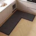 L Shape Kitchen Mat, Anti-slip Corner Kitchen Mats for Floor, 1 Piece L Shape Rug, Absorbent Runner in Front of Sink, Washable Floor Rugs for Home,Kitchen,Office(Black/Grey Left-L,4'11" x 3'3")