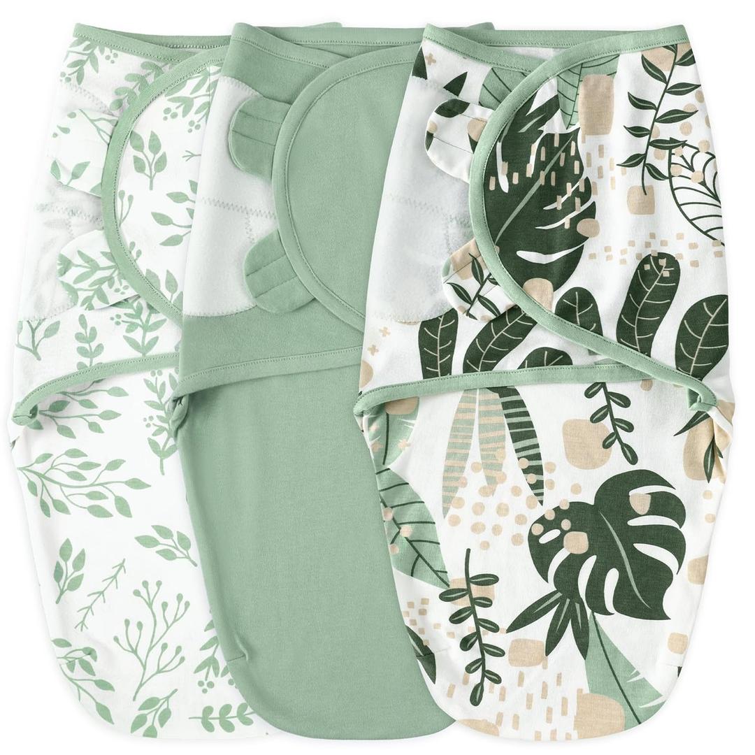 Yoofoss Baby Swaddles for Newborns 100% Organic Cotton, Adjustable Swaddle Sleep Sack 3-6 Months Newborn Swaddle Sack, Breathable Soft(Medium) (Green Leaf)