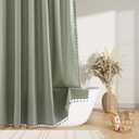 Nanspring Sage Green Boho Linen Shower Curtain 72 Inch Length Vintage Farmhouse Weighted Tassel Design Green Shower Curtain for Bathroom with Hooks Bohemian Modern Neutral Cottage Style Decor 72x72