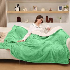 Electric Blanket Throw, Fast Heating Blanket with Overheat Protection, Heated Sherpa Blanket with 5 Heating Levels & 4 Hours Auto Off for Couch Office Use, Ideal Gift, 50"x60", Aqua Green