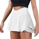 SUUKSESS Womens Pleated Tennis Skirt Crossover High Waisted Mesh Golf Skorts (X-Small, #4 Layered White