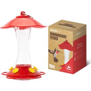 MEKKAPRO Hummingbird Feeders for Outdoors Glass - Red Hummingbird Feeders for Outdoors, Metal Ring, Bee-Proof Design, Easy Assembly, Red Hummingbird Feeder 10 oz (Modern)