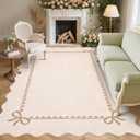 GarveeHome Scalloped Bow Rug for Living Room, Solid Beige Rug for Dorm, Washable Rugs 8x10 Soft Low Pile Non Slip Scalloped Rugs for Nursery College Bedroom Decor Kids Room Playroom