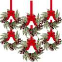 6 Pieces 8" Mini Christmas Wreaths - Small for Kitchen Cabinet/Window/Front Door, Artificial Red Berries & Pinecones, Christmas Candle Rings, Table/Farmhouse Decoration (No Ribbon)