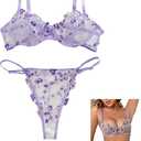 Women 2 Piece Push Up Embroidered Mesh Sheer Lingerie Set See Through Bra and Panty Size S