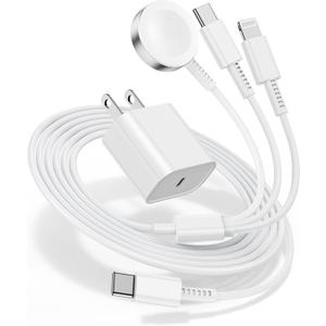 for Apple Watch Charger Fast Charging,3 in 1 Multi Chargers Cable with 20W USB C Charger, iWatch Charger Cord 6FT for iWatch Series Ultra 3/2/SE 3/11/10/9/8/7/6/5/4/iPhone17 15 16 Pro Max/14/13/12/11