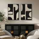 Large Framed Abstract Set of 2 Wall Art for Living Room, Neutral Black Beige Geometric Modern Canvas Artwork for Walls, Minimalist Painting Print Wall Decor Bedroom Hallway Home Office, 24x36 Inch