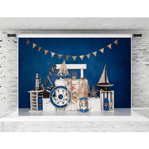Kate Blue Nautical Theme Backdrop for Birthday Party Summer Sailing Photography Background Photoshoot Studio Props, 7x5ft