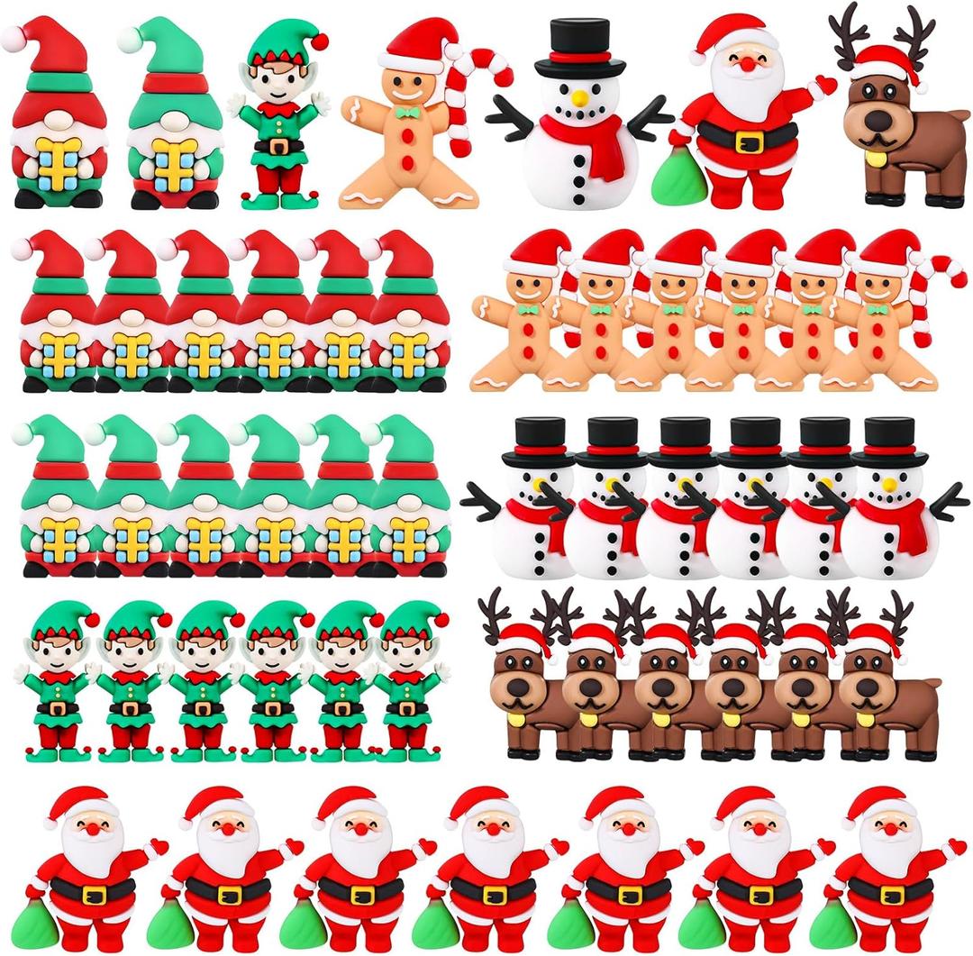 50 Pcs Mini Christmas Figurines Rubber Miniature Snowman Santa Gnome Reindeer Gingerbread Collectible Elf Figurines Ornaments for Home Table Decoration Xmas Holiday Party Supplies Gift