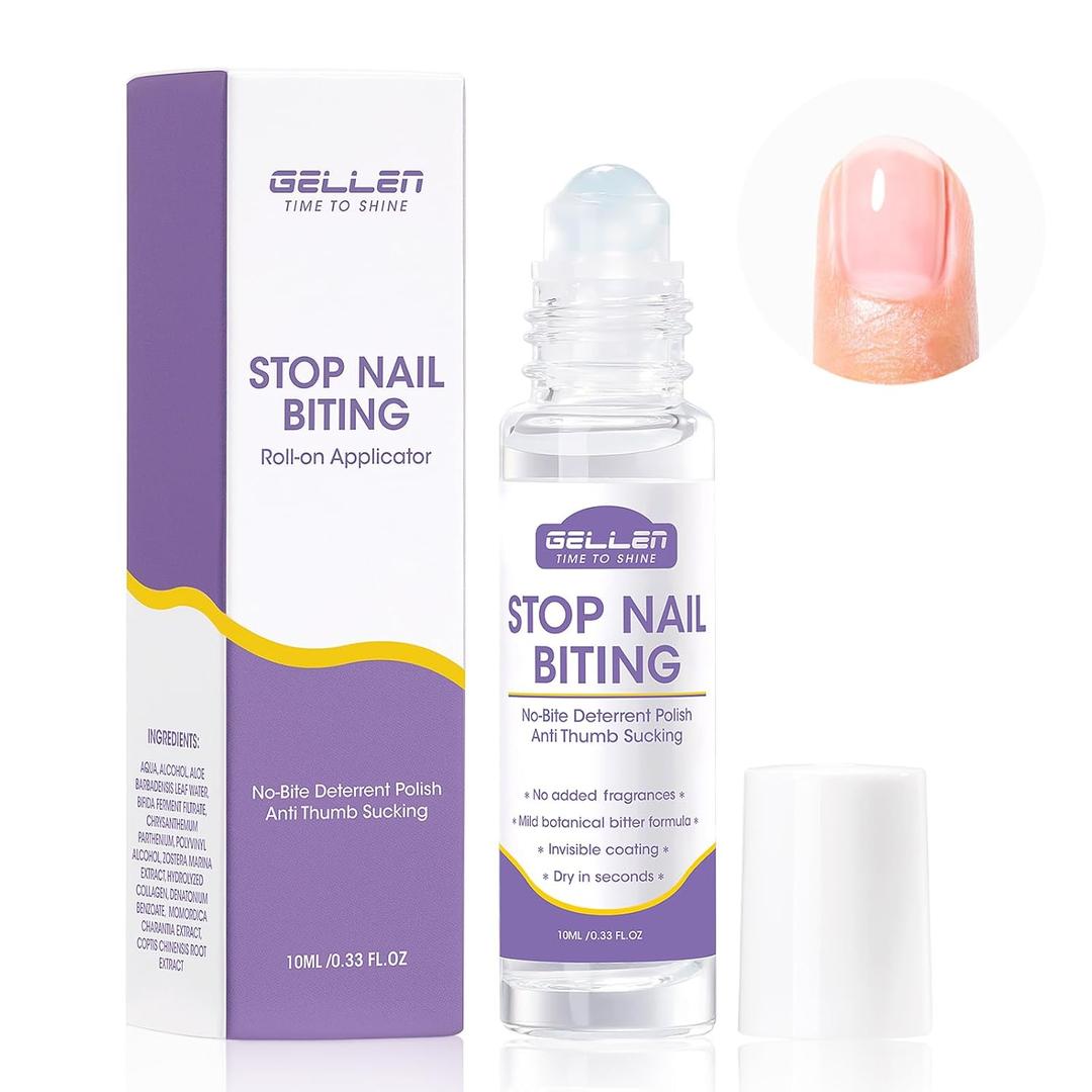 Gellen Nail Biting Prevention for Kids & Adults, Roll-On Nail Biting Treatment, Bitter Taste Thumb Sucking Deterrent, Quick-Dry No Bite Nail Polish, Nail Care to Help Stop Finger Biting & Nail Repair
