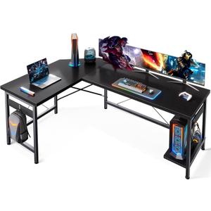 Coleshome 59" L Shaped Corner Computer Desk, Sturdy Home Office Table, Writing Larger Gaming Workstation, Black (59 inch)