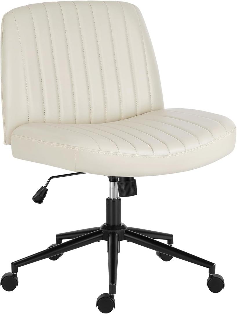 OLIXIS Criss Cross Legged Chairs with Wheels Armless Swivel Wide Seat Height Adjustable Padded PU Leather Home Office Desk Seating for Bedroom, Student, Study Room (Beige)