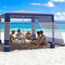 MoKo Large Beach Cabana with Side Wall, UPF 50+ Protection Easy Setup Beach Tent, Sun Shelter, Adjustable Height Wind Resistant Cabana for Whole Family, Navy Stripes, 8'×8'