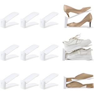 12 Pack Shoe Slots Organizer Adjustable Level Shoe Stacker Holder Storage Space Saving Sneakers Display Tray Rack for Closet (White, 12Pack)