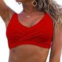 Fanuerg Women's Twist Front Bikini Top V Neck Push Up Padded Swimsuit Top Bathing Suits (XX-Large, 01- Red)