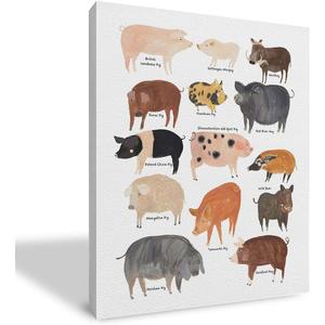 Qvapt Farmhouse Pig Framed Wall Art,Funny Pig Canvas Wall Art Print,Farmhouse Pig Wall Decor,Farmhouse Animal Wall Decor(11x14inch), white