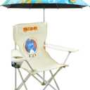 Kids Beach Folding Camping Chair - Kids Camping Chair with Outdoor Umbrella - Lightweight and Sturdy - for Beach Outdoor Camping Picnic (Blue)