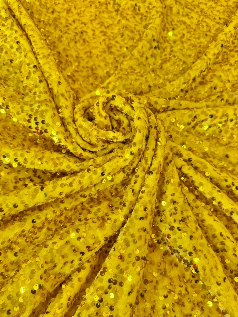 Sequin Velvet Fabric Soft Stretchy Cloth Glittering Sequins - Perfect for Dressmaking and Christmas Decor - 1 Yard of Velvet Fabric for Sewing and Crafts  2 Way Stretch (Yellow)