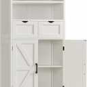 TEENFON Storage Cabinet with Doors & 2 Drawers, Kitchen Cabinet with Adjustable Shelf, Pantry Cabinets, Bathroom Cabinets, for Living Room, Entryway, Home Office, White