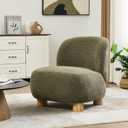 Christopher Knight Home Modern Low Profile Accent Chair for Living Room, Boucle Upholstered Armless Chair with Rubberwood Legs, Comfy Lounge Armchair, Plush Cloud-Like Seating for Bedroom, Olive Green, Single