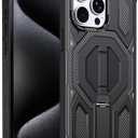 for iPhone 15 Pro Magnetic Case with Screen Protectors, Black | Compatible with MagSafe, Concealed Kickstand, 2 Pack Screen Protectors, Military Grade, Double Layer, Shockproof Protection