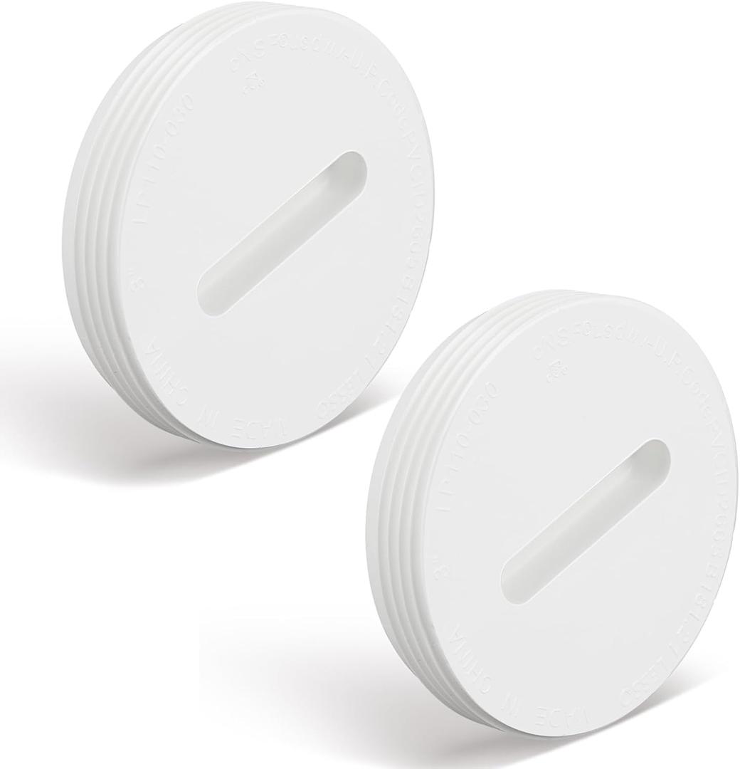 2 Pcs 3 Inch PVC DWV Pipe Fitting Flush Cleanout Plug Compatible with P110 Series NPT Male Threaded Connector PVC Plumbing Adapter for Plumbing Water Line Drainage Piping Waste Vent System