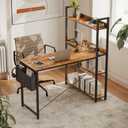 Treesland 40 Inch Computer Desk with Bookshelf, Corner Desk with Storage, L Shaped Desk, Home Office Desks, Writing Study Desk for Bedroom, Brown
