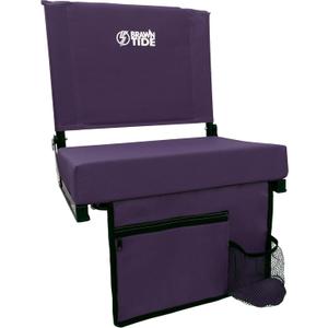 BRAWNTIDE Wide Stadium Seat - Extra Thick Cushion, Great Back Support, Lightweight Chair, Multiple Storage Pockets, Compact, Ideal for Sporting Events, (Purple)