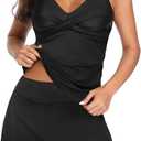 Womens Tankini Bathing Suits with Skirt Two Piece Tummy Control Swimsuits Ladies Swimwear (X-Large, Black)