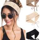 HAIMEIKANG Hippie Hair Bandana Headbands for Women Boho Headband Knit Hair Bands Floral Head Wrap for Women and Girls(Black+Beige+Coffee)