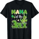 Mama of The Three Rex Birthday Dinosaur Family Matching T-Shirt (M, Black)