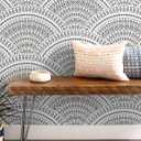 Guvana 16.14'x197 Boho Peel and Stick Wallpaper - Black and White Geometric Self Adhesive DIY Trellis Waterproof Removable Wallpaper for Living Room & Bathroom Decor