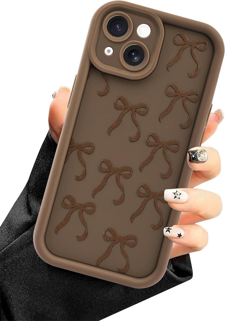 Aitipy Compatible with iPhone 13 Case, Cute Brown Bow Aesthetic Design for Girls Women Soft Silicone Slim Fit Shockproof Protective Cover