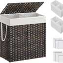 SONGMICS Laundry Hamper with Lid, 110L Clothes Hamper with 2 Removable Liner Bags, 6 Mesh Bags, Wicker Laundry Basket, Double Laundry Hamper for Bathroom, 13 x 22.4 x 23.6 Inches, Brown ULCB052K02